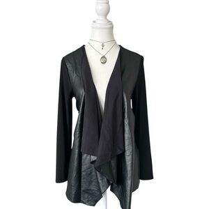 Y2K “Kazo” Black Faux Leather and Knit Asymmetrical Style Cardigan